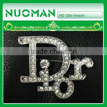 Zinc alloy with crystal letter brooch