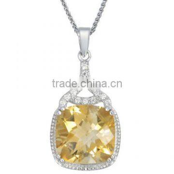 Sterling Silver Citrine Pendant Cushion Cut 925 Silver Nice Design Cushion Cut Citrine Pendant