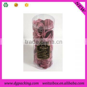 Clear transparent plastic PET tube packaging with caps for rubber band
