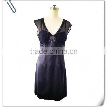 Lady's silk satin with silk georgette contrast black evening dress with beading