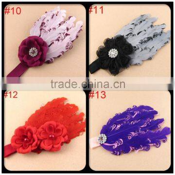 Baby kids lace flower peacock feather headband pretty elastic hair band