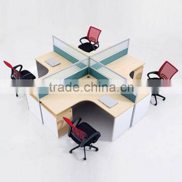 Full melamine wooden four person workstation with fixed cabinet