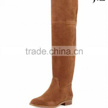 OB42 Flat Heel Knee Brown Boots Comfortable Low Heel Women Winter Boots