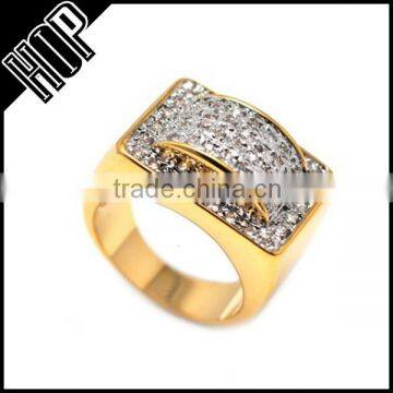 Iced Out Square Gold Tone Diamond Micro Pave Ring