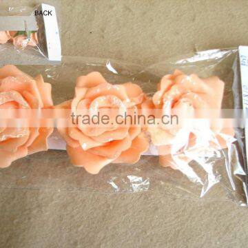 2015 new artificial PE flower with clip artificial 3"glitter orange rose flower 3pcs packed in polybag