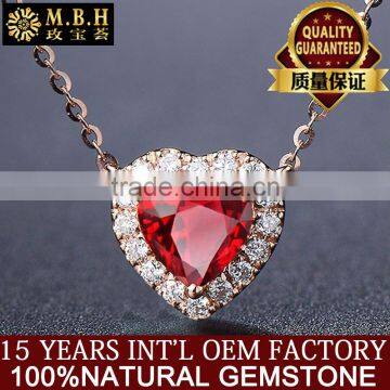 factory wholesale luxury fashion jewelry women 18K gold natural red ruby precious gemstone pendant necklace gold jewelry