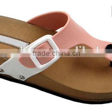 Fashion Ladies Footwear PCU PVC Wedge Cork Casual Beach Slippers