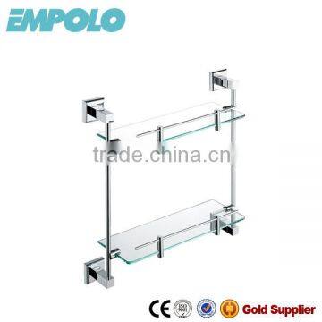 Bathroom accessories double tier glass shelf,wall hanging glass shelf with rail