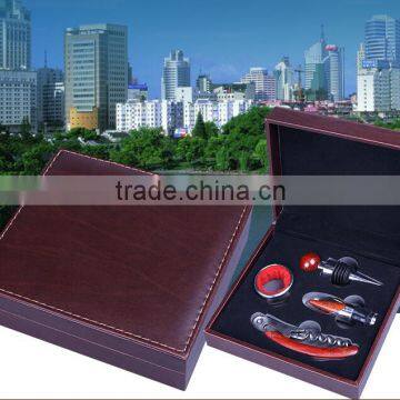 Factory OEM Supply Handmade Wine Tool Set With Leather Box, PU Leather Wine Accessories Gift Set Box photo-2