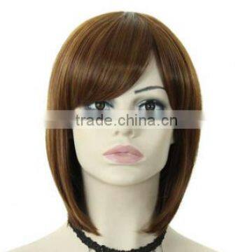 12" Girls Synthetic Short Straight Bob Wig With Bangs African American Synthetic Fake Hair Brown Wig