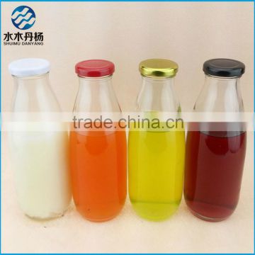 high quality wholesale 300ml glass milk bottle with metal lid beverage juice glass bottle