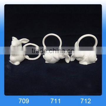 Easter gift ceramic white bunny napkin ring for tableware