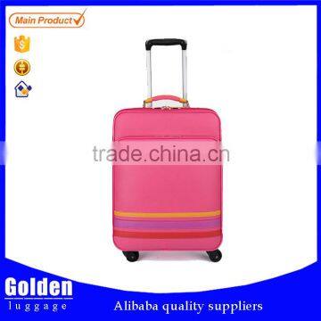 Girls pink color fashion PU luggage bag, cheap PU trolley luggage