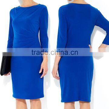 Royal blue formal ladies dress/half sleeve midi length latest dress