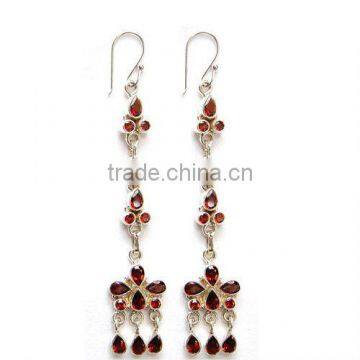 Sterling Silver Faceted SemimPrecious Garnet Stone Dangle Earrings