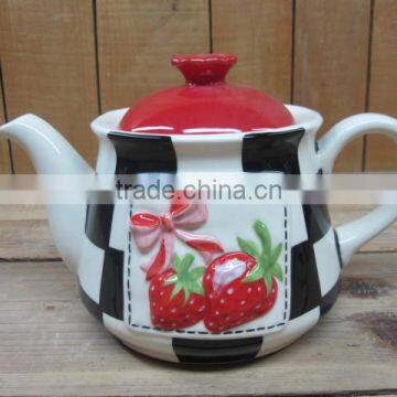 New strawberry emboss ceramic tea pot