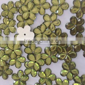 21mm olive color flower shape sew on acrylic stone with middle hole for DIY clothing