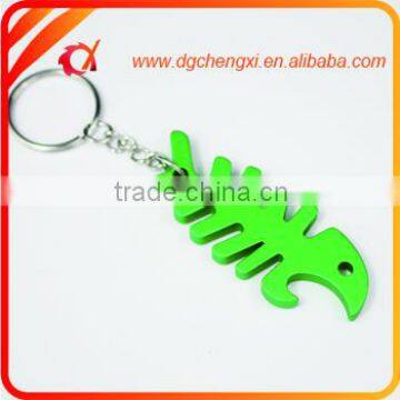 aluminum green fish-bone shaped bottle opener keychain