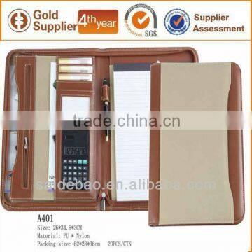 A4 leather portfolio case with notepad and caculator