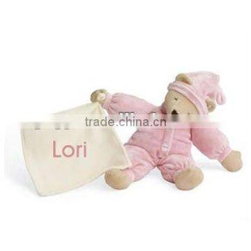 12" soft and cute Personalized Sleepyhead Bear with Security Blue Blanket Plush Baby Toy