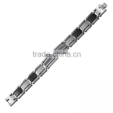 Stainless Steel Bracelet - Black Platted Cross ID Bracelet With CZ and Words "DAD" on it