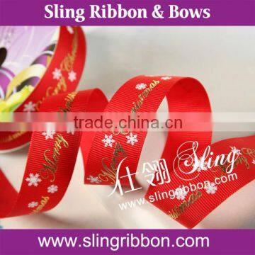 Red Ribbon With Christmas Snowflake Printed For Decoration