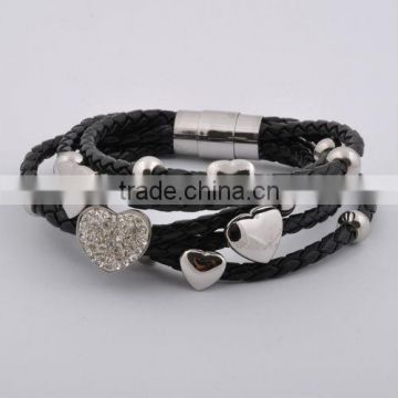 Wholesale Slide Charms Black Leather Bracelets(GB10473)