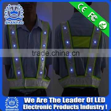 2016 Hot Selling LED Fluorescent Green Refletive Waistcoat For Road Safety At Night