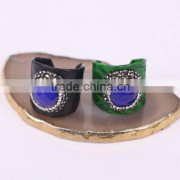 Faceted Stone RingGemstone Fashion Ring, Snakeskin Rings,Round Shape Pave Setting Crystal Jewelry Finger Gem Stone Druzy Ring
