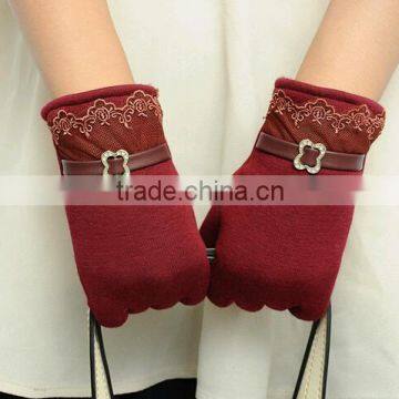 2016 5 Colors New Women Ladies Winter Warm Vintage Touch Screen Lace Gloves for Women