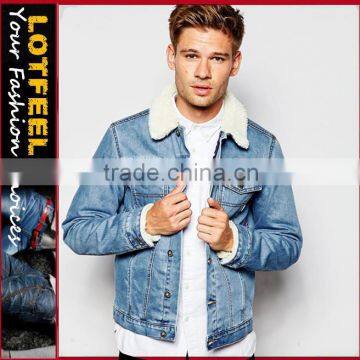 Mens Jacket Sherpa Fleece Denim Jeans Cotton Collared Button Casual denim jacket(LOTJ180)