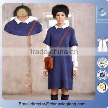 2016 Ladies fahsion short sleeves spring long navy dress sweater