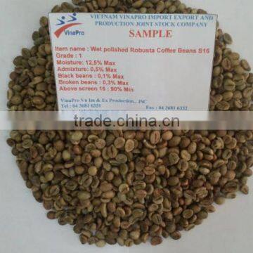 VIETNAM WET POLISHED ROBUSTA COFFEE BEANS S16(+841657106604 - WHATSAPP)
