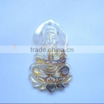 Transparent black lip sea shell buddism carving pendant