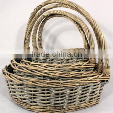 Set of 4 Grey Washed Wicker Heart Shaped Baskets with Handles