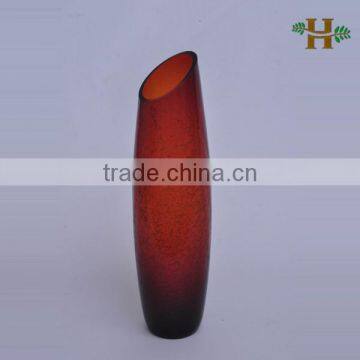 Cylinder Slanted Crackle Glass Vase Tall Glass Vase photo-2