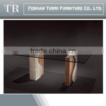 Antique Square Travertine Top End Table With Glass Top photo-5