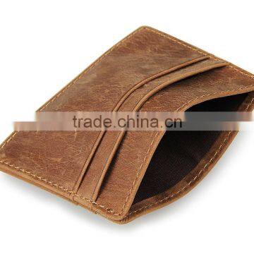 Handmade men's RFID blocking crazy horse leather slim front pocket wallet card holder