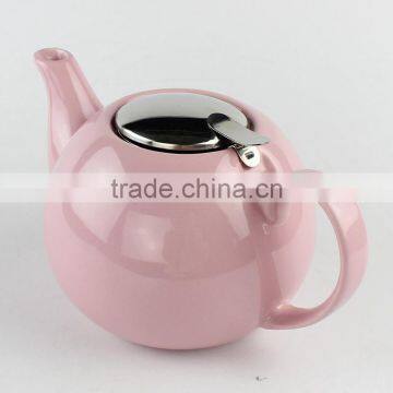With S/S Lid and Fliter Pink Color Ceramic Teapot photo-5