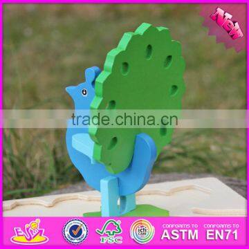 2017 New Product Funny 3d Peacock Children Wooden Puzzle Animals W14G040 photo-2
