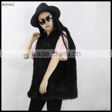 Wholesale Hot Sale Black Faux Mink Fur Vest V-neckline Open Front