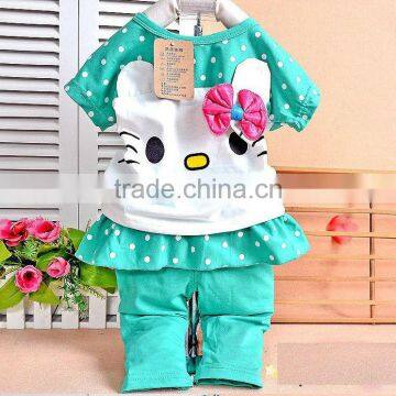 Hot Selling Summer Baby Girl Clothes Set Cartoon Batwing Tees+shorts 2 Pcs Set Chidlren's Suit Hello Kitty Tracksuit photo-2