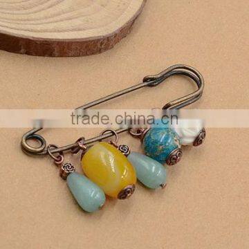 New Stylish Classic Stone Charms Safety Pins Diy Vintage Stone Charms Brooch for Her Gifts 2016 photo-2