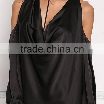 MGOO Custom Made 2017 100% Polyester Satin Silky Blouses Custom Factory Cowl Neck Tops Plain Long Sleeves Shirts photo-4