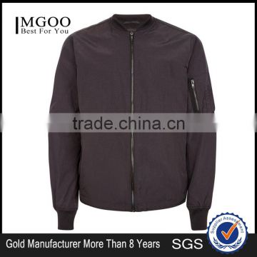 MGOO Pocket Sleeve High Shine Bomber Jacket Dark Grey 100%Polyester Thin Zip Up Autumn Coat