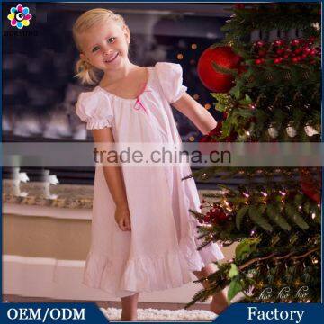 Fashion Children Frock Designs 100% Cotton Nignhtgown Pink Plaid Maxi Dress of Sleepwear