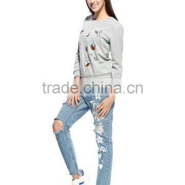 Fashionable Cheap Long Sleeve Grey Pullover Sweatshirt Without Hood photo-2