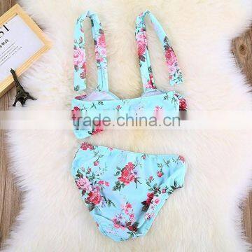 Little girls bikini print fabric swimwear 2 piece suit floral bathing suits