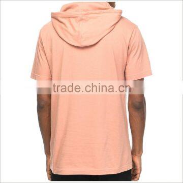 Guangzhou OEM New Fshion Incarnadine Color Men's Slant Pocket Short Sleeve Hoodie photo-2