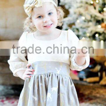 2017 Girls Christmas Reindeer Holiday Dress Stripe Woven Cotton Printed Dress photo-4